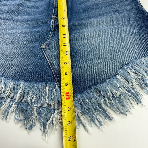 We The Free People Womens Mini Jean Skirt Blue Pockets Fringe Fly Denim 27 New - Picture 4 of 12